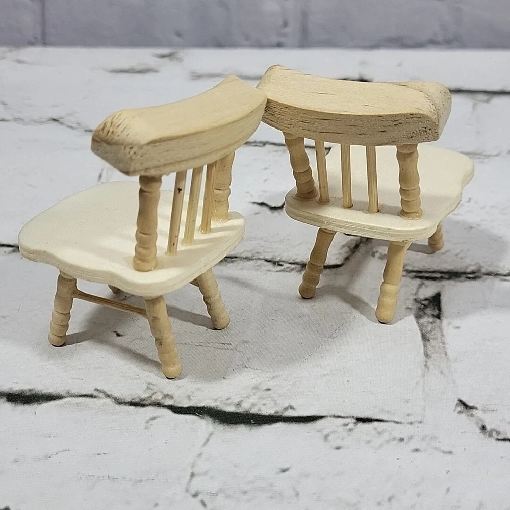 Wooden Dollhouse Furniture Lot Of 3pcs Desk Table Dining‎ Chairs